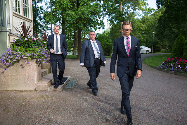 Juha Sipilä, Timo Soini och Alexander Stubb. (Foto: Sakari Piippo/Statsrådet) 