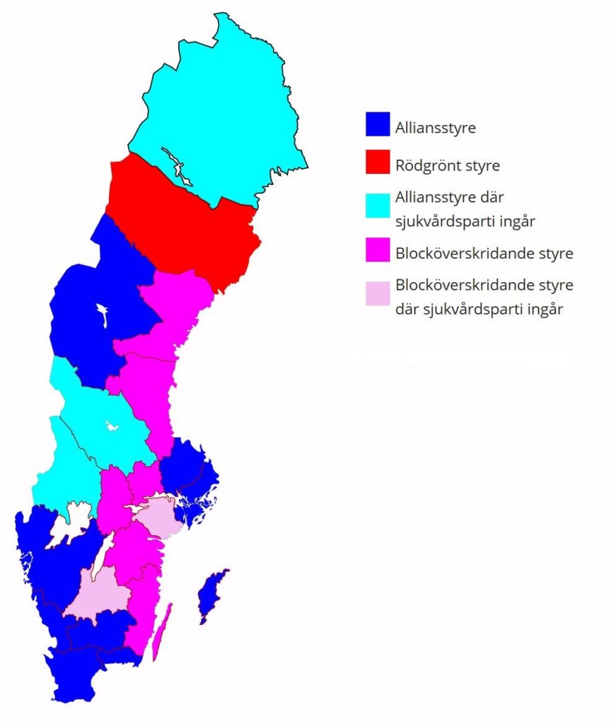 Så här styr landstingen och regionerna i Sverige efter höstens val. (Bild: SKL)